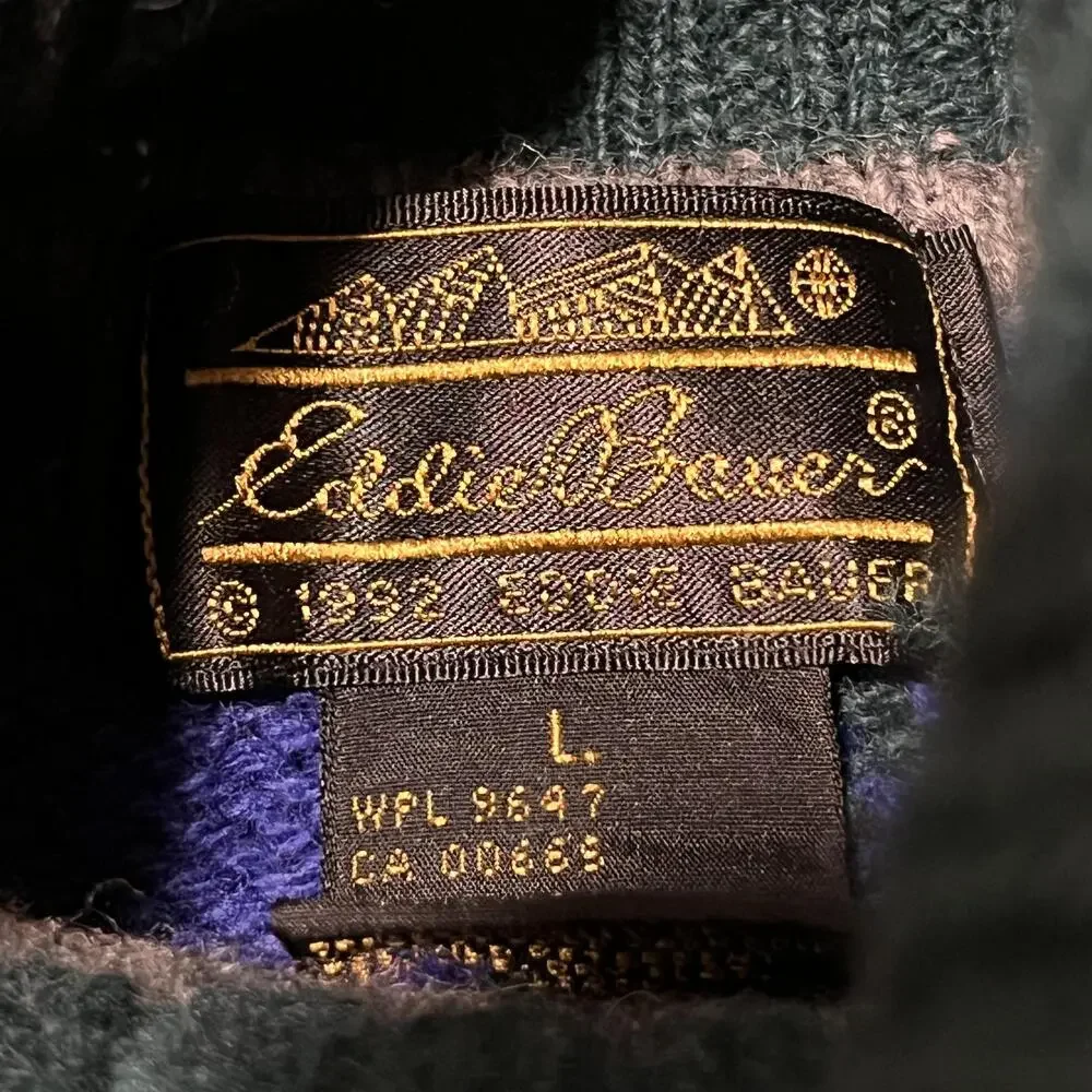 Vintage Eddie Bauer Moose Sweater Knit Wool Turtleneck Fair Isle 90s Lopapeysa